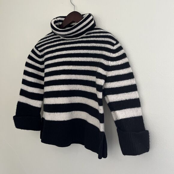 & Other Stories Boxy Heavyweight Striped 3/4 Sleeve Wool Blend Turtleneck- Small - Picture 3 of 8